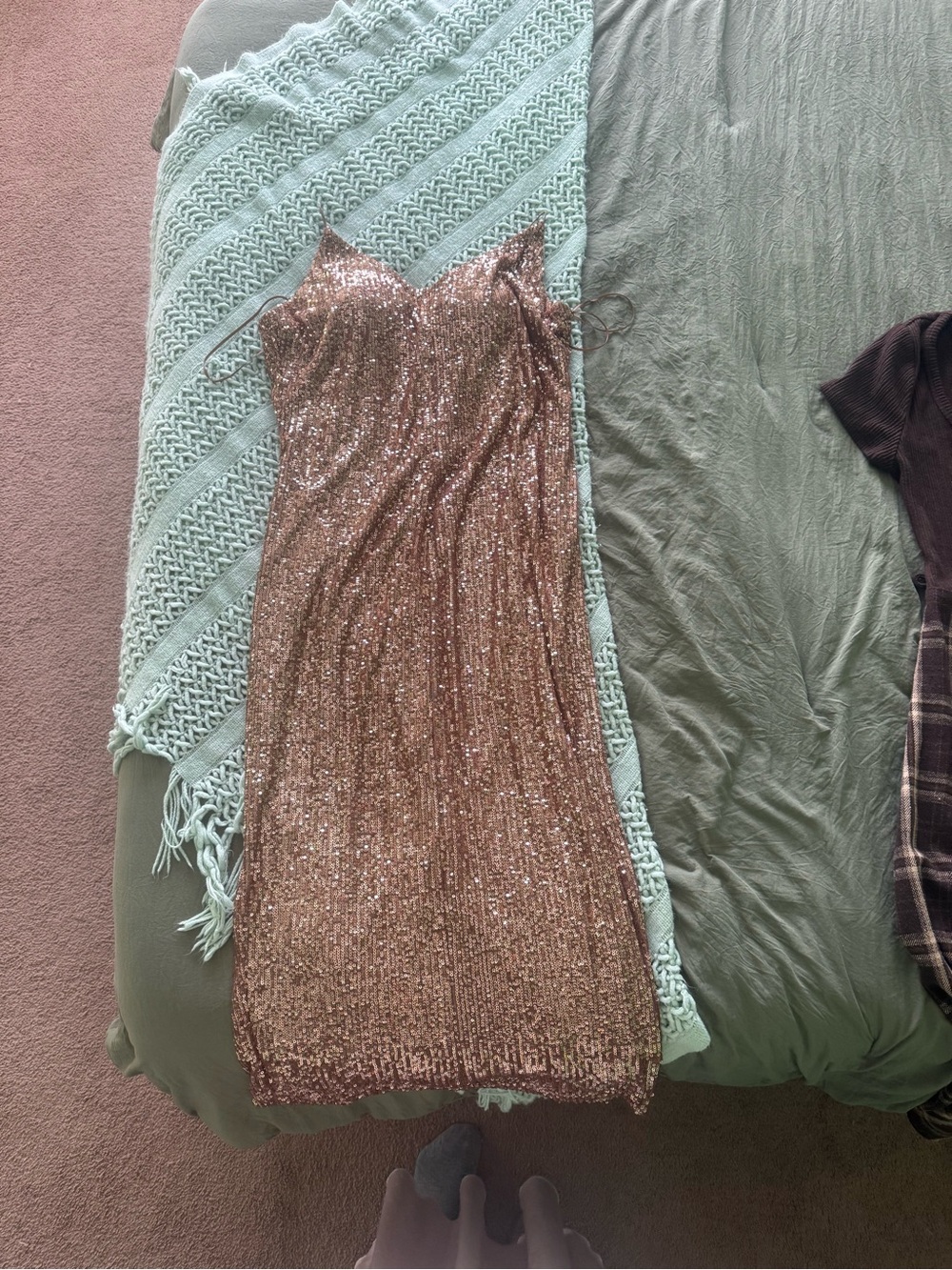 Fashion Nova Rose Gold Sequin Maxi Slip Dress